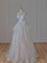 A-Line White Tulle Wedding Dress With Bow